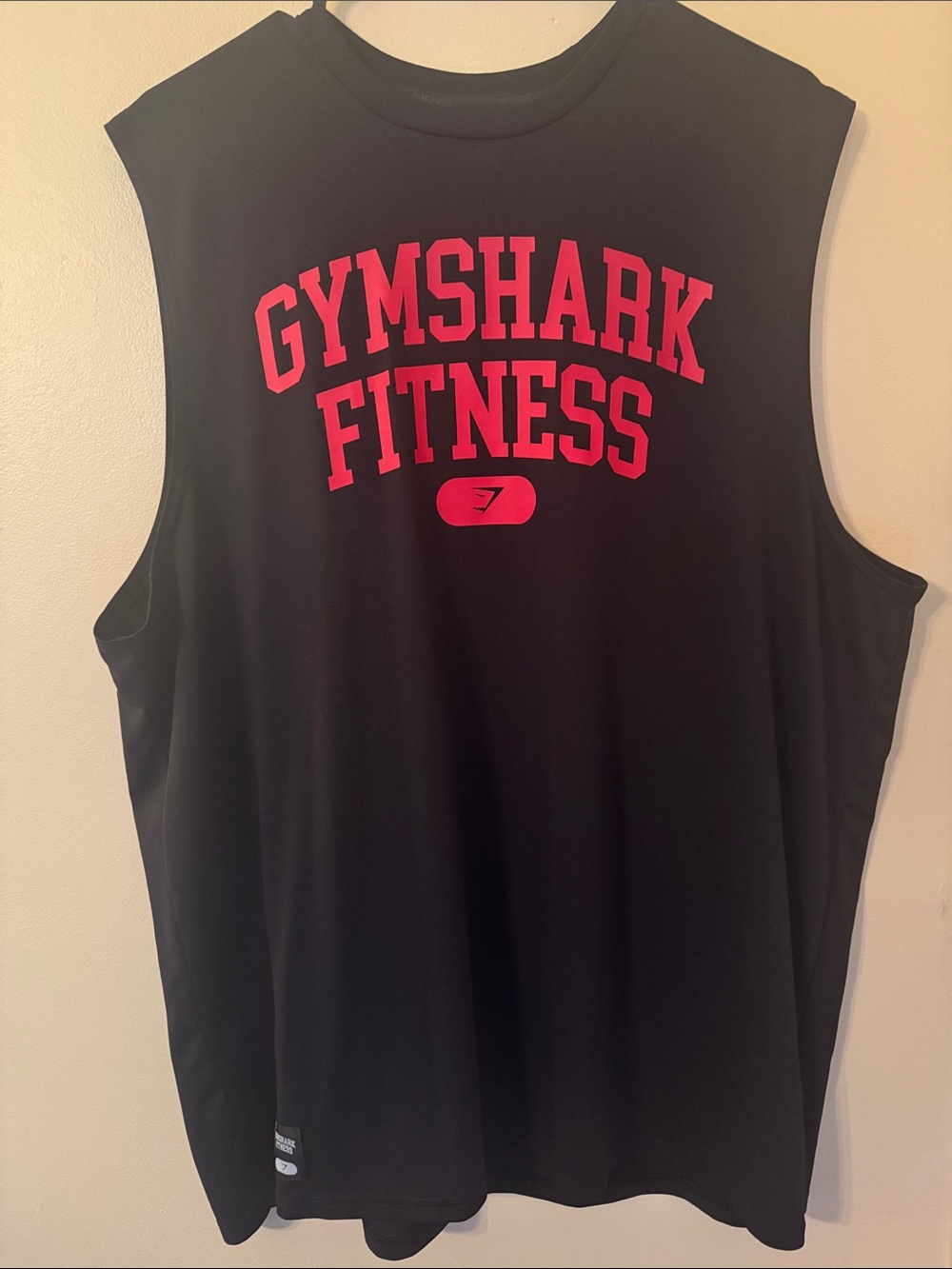 Gymshark Men's Black Tank with Red Gymshark Fitness Logo